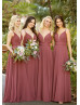 Spaghetti Straps Sangria Chiffon V Back Bridesmaid Dress